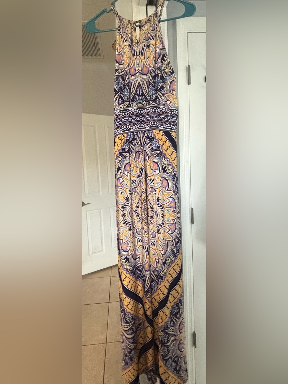 London Times Yellow, Purple & Blue Paisley Print Maxi Dress